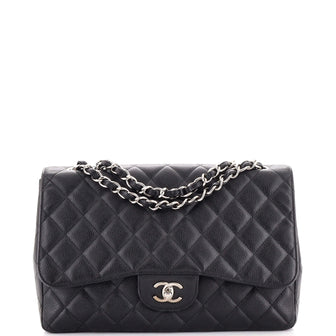 Chanel Vintage Classic Single Flap Bag Quilted Caviar Jumbo