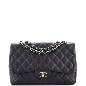 Chanel Vintage Classic Single Flap Bag Quilted Caviar Jumbo
