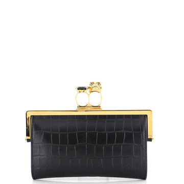Alexander McQueen Flat Two Ring Frame Clutch Crocodile Embossed Leather Small