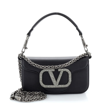 Valentino Garavani VLogo Loco Flap Shoulder Bag Leather with Crystals Small