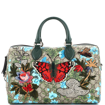 Gucci Convertible Boston Bag Blooms Print GG Coated Canvas with Applique Medium