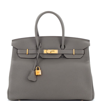 Hermes Birkin Handbag Grey Togo with Gold Hardware 35