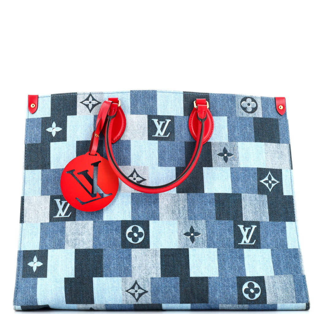 LIMITED EDITION Louis Vuitton OnTheGo Tote Damier and Monogram Patchwork  Denim GM Tote 051723