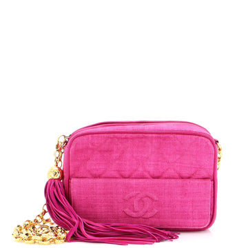 Chanel Vintage Front Pocket Camera Bag Quilted Linen Mini