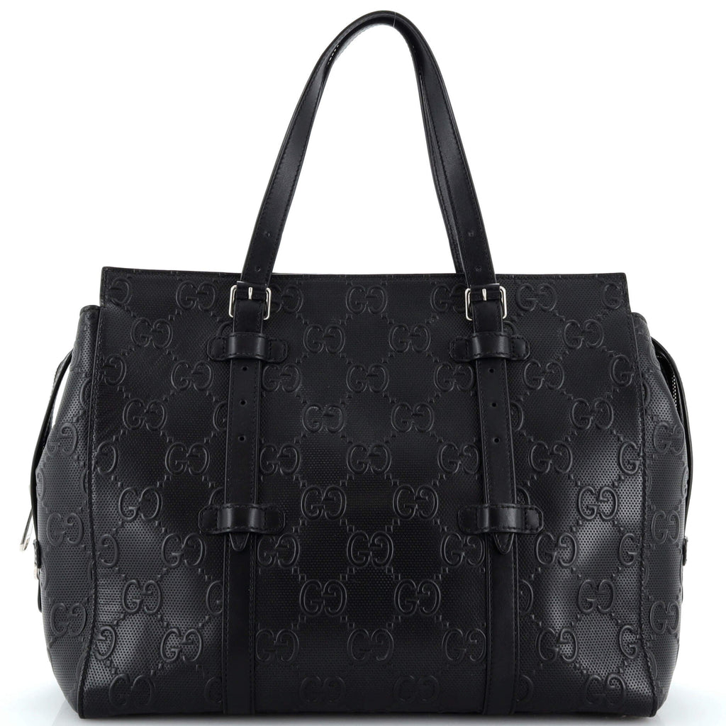 Gucci Tote Bag GG Embossed Perforated Leather Black 23191910