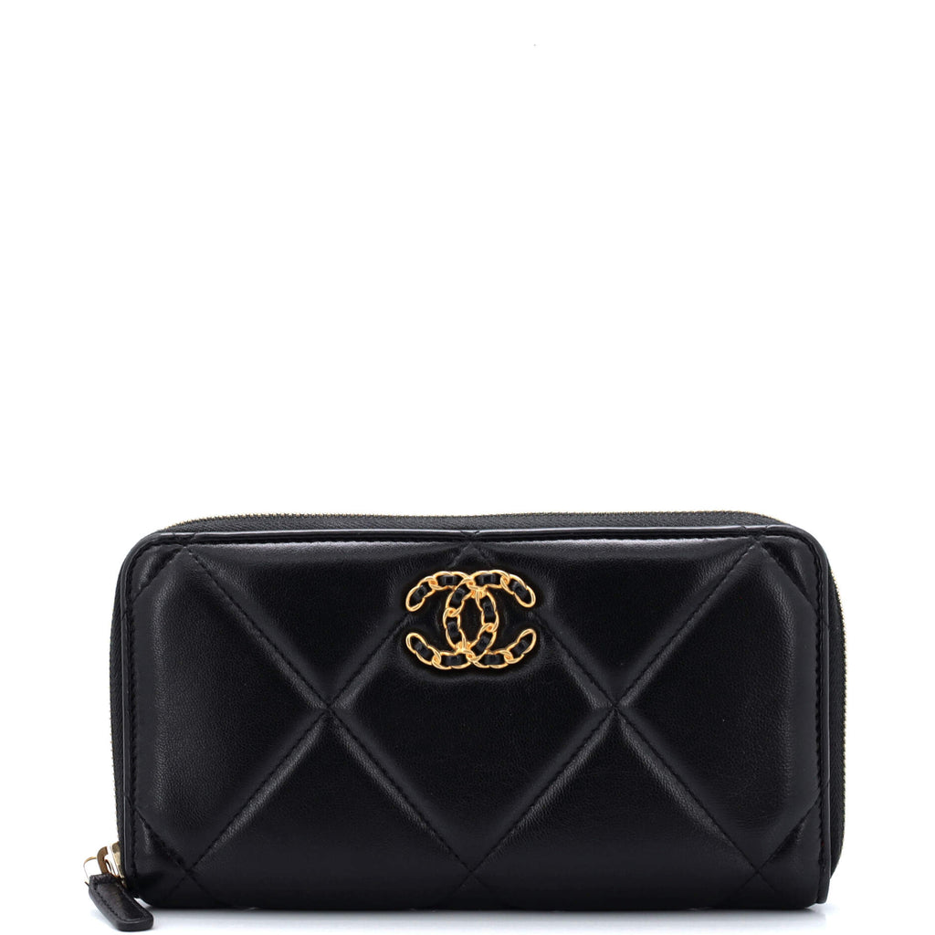 Chanel 19 Zip Around Wallet Quilted Lambskin Long Black 23191933