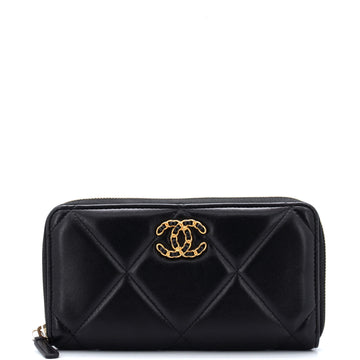 Chanel 19 Zip Around Wallet Quilted Lambskin Long