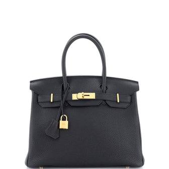 Hermes Birkin Handbag Black Togo with Gold Hardware 30