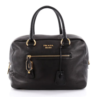 Prada Zippers Front Pocket Bowler Glace Calf Medium Black 2319701