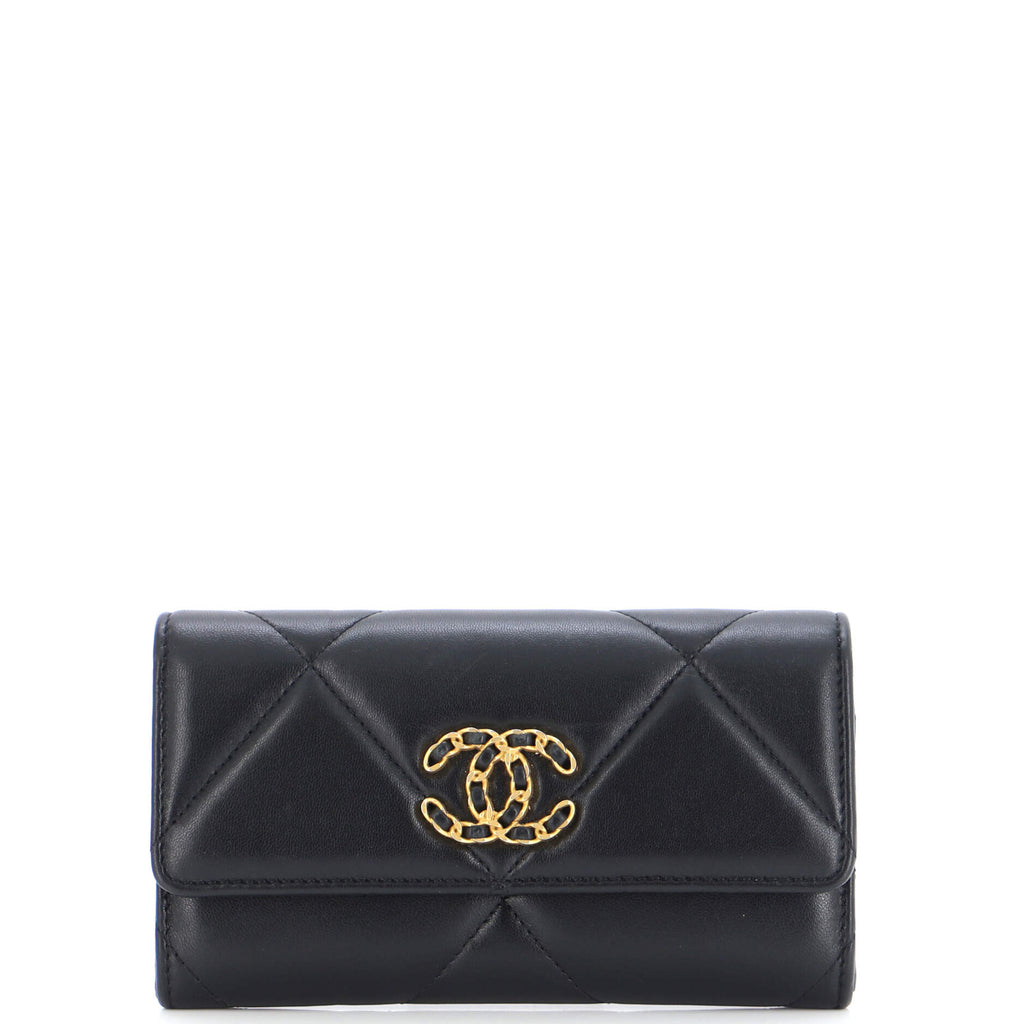 Chanel Black Quilted Patent Leather Long Flap Wallet