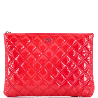 Chanel O Case Clutch Quilted Patent Medium