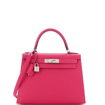 Hermes Kelly Handbag Verso Epsom with Palladium Hardware 28