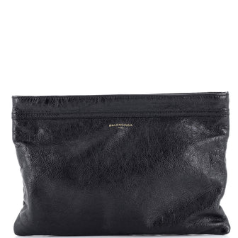 Balenciaga Classic Logo Zip Pouch Leather Medium