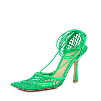 Bottega Veneta Women's Stretch Ankle Tie Heeled Sandals Mesh with Leather