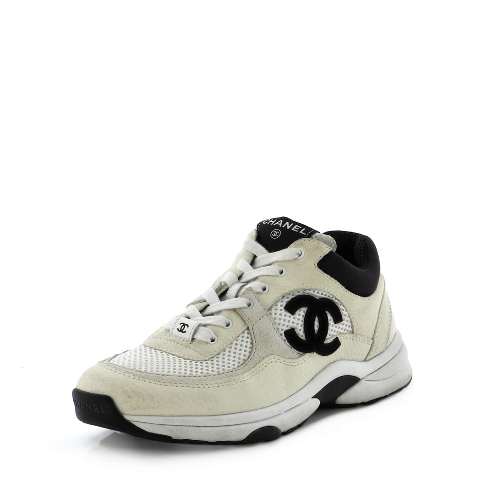 Chanel Women's CC Low-Top Sneakers Leather and Mesh Neutral 2320513
