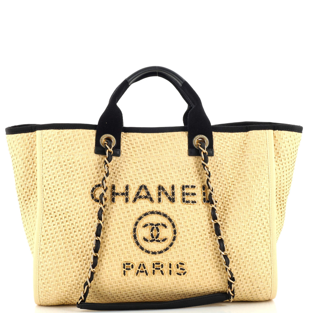 Chanel Medium Chain Raffia Deauville Shopping Bag - Neutrals Totes