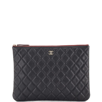 Chanel O Case Clutch Quilted Caviar Medium