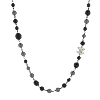 Chanel CC Station Long Necklace Ruthenium with Resin and Faux Pearls
