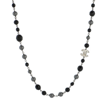Chanel CC Station Long Necklace Ruthenium with Resin and Faux Pearls