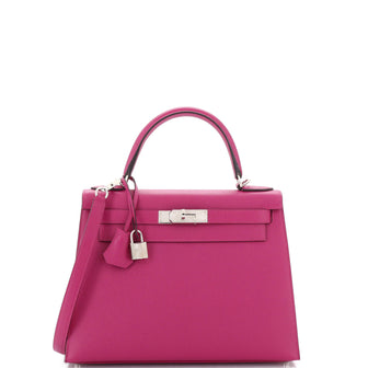Hermes Kelly Handbag Pink Epsom with Palladium Hardware 28