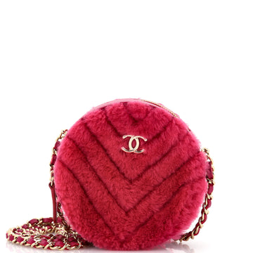 Chanel Round Clutch with Chain Chevron Shearling Mini