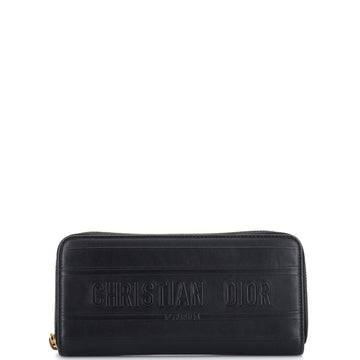 Christian Dior Logo Stripe Zip Around Wallet Leather Long