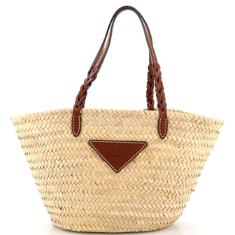 Prada Basket Tote Raffia with Leather Medium