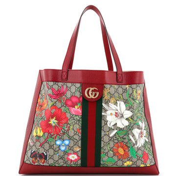 Gucci Ophidia Soft Open Tote Flora GG Coated Canvas East West