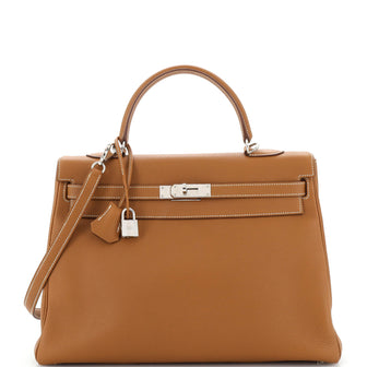 Hermes Kelly Handbag Brown Togo with Palladium Hardware 35