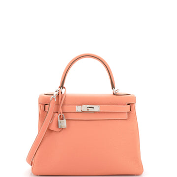 Hermes Kelly Handbag Orange Clemence with Palladium Hardware 28