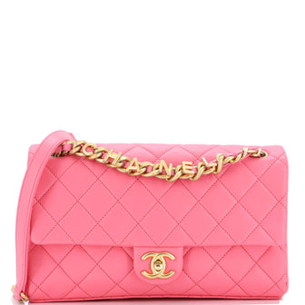 Chanel Logo Letters Chanel Touch Chain Flap Bag Quilted Lambskin Medium