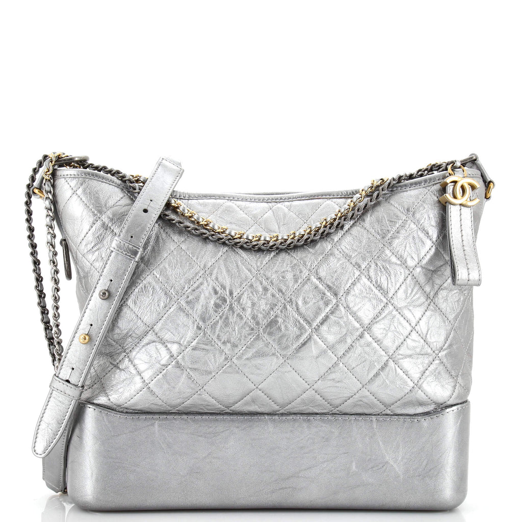 Chanel White & Black Aged Calfskin Quilted Large Gabrielle Hobo
