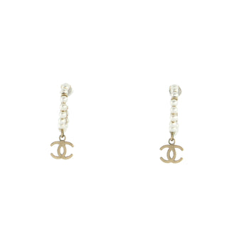 Chanel CC Dangle Hoop Earrings Metal and Faux Pearl