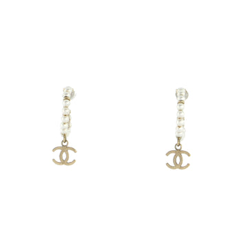 Chanel CC Dangle Hoop Earrings Metal and Faux Pearl