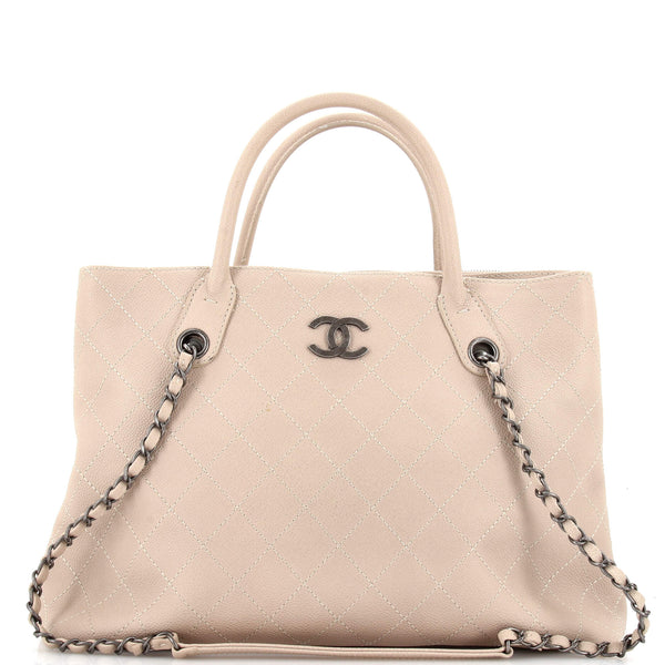 Chanel Nude Beige Quilted Caviar Leather Grand Shopping Tote Chanel