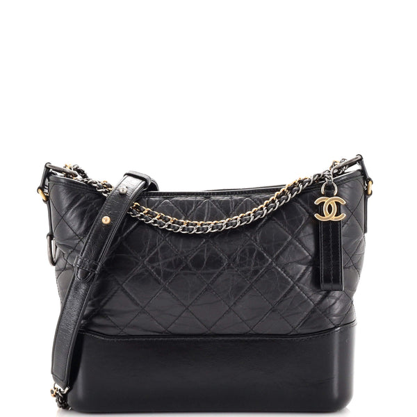 Chanel White And Black Quilted Aged Calfskin Medium Gabrielle Hobo