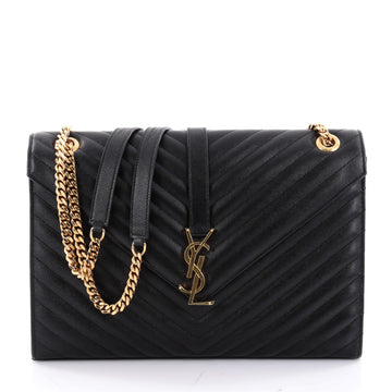 Saint Laurent Classic Monogram Satchel Matelasse Chevron Leather Large Black 2322202
