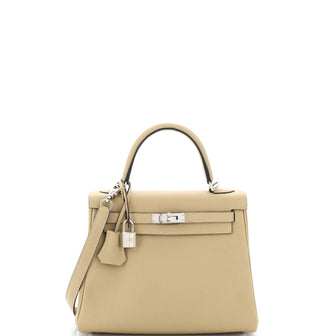Hermes Kelly Handbag Light Togo with Palladium Hardware 25
