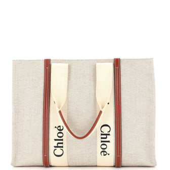 Chloe Woody Tote Canvas with Leather Large
