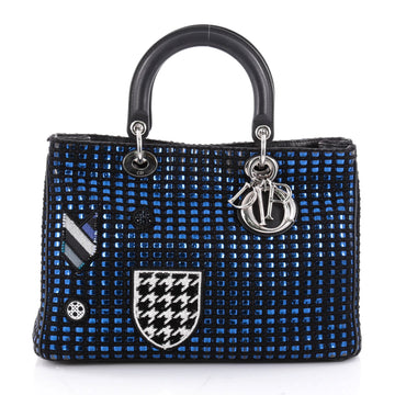 Christian Dior Lady Dior Handbag Embellished Woven Tweed and Leather Large Black 2322701