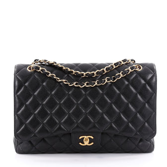 Chanel Classic Single Flap Bag Quilted Caviar Maxi Black