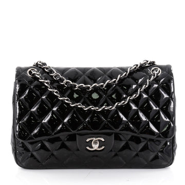 Chanel Classic Double Flap Bag Quilted Patent Jumbo Black