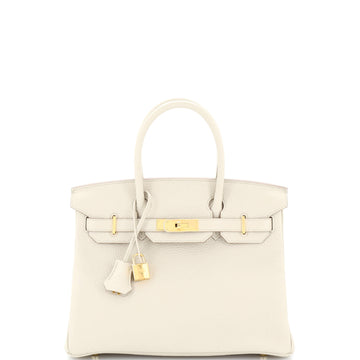 Hermes Birkin Handbag Light Clemence with Gold Hardware 30
