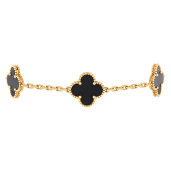 Van Cleef & Arpels Vintage Alhambra 5 Motifs Bracelet 18K Yellow Gold and Onyx