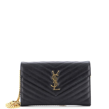 Saint Laurent Classic Monogram Wallet on Chain Matelasse Chevron Leather Medium