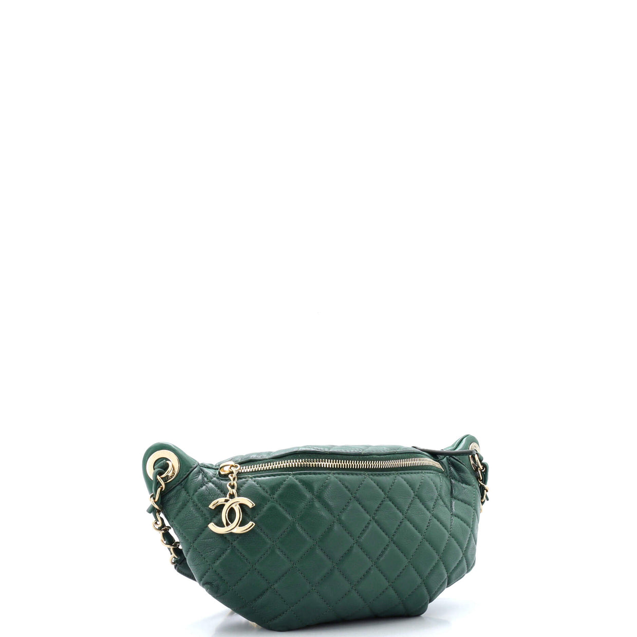 Chanel Banane Waist Bag Quilted Leather Green 2323401