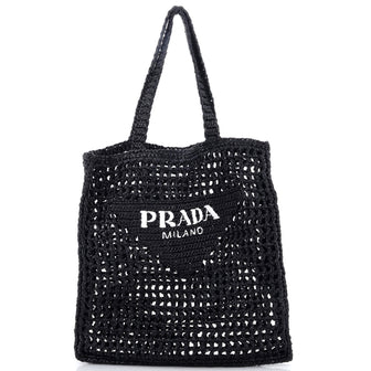 Prada Triangle Logo Open Tote Raffia