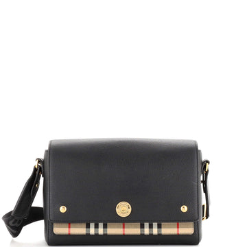 Burberry Note Crossbody Bag Leather with Vintage Check Canvas Medium
