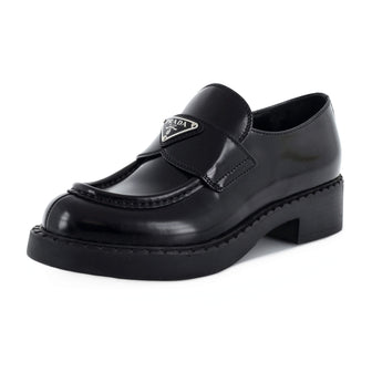 Prada Women's Triangle Logo Loafers Spazzolato Leather