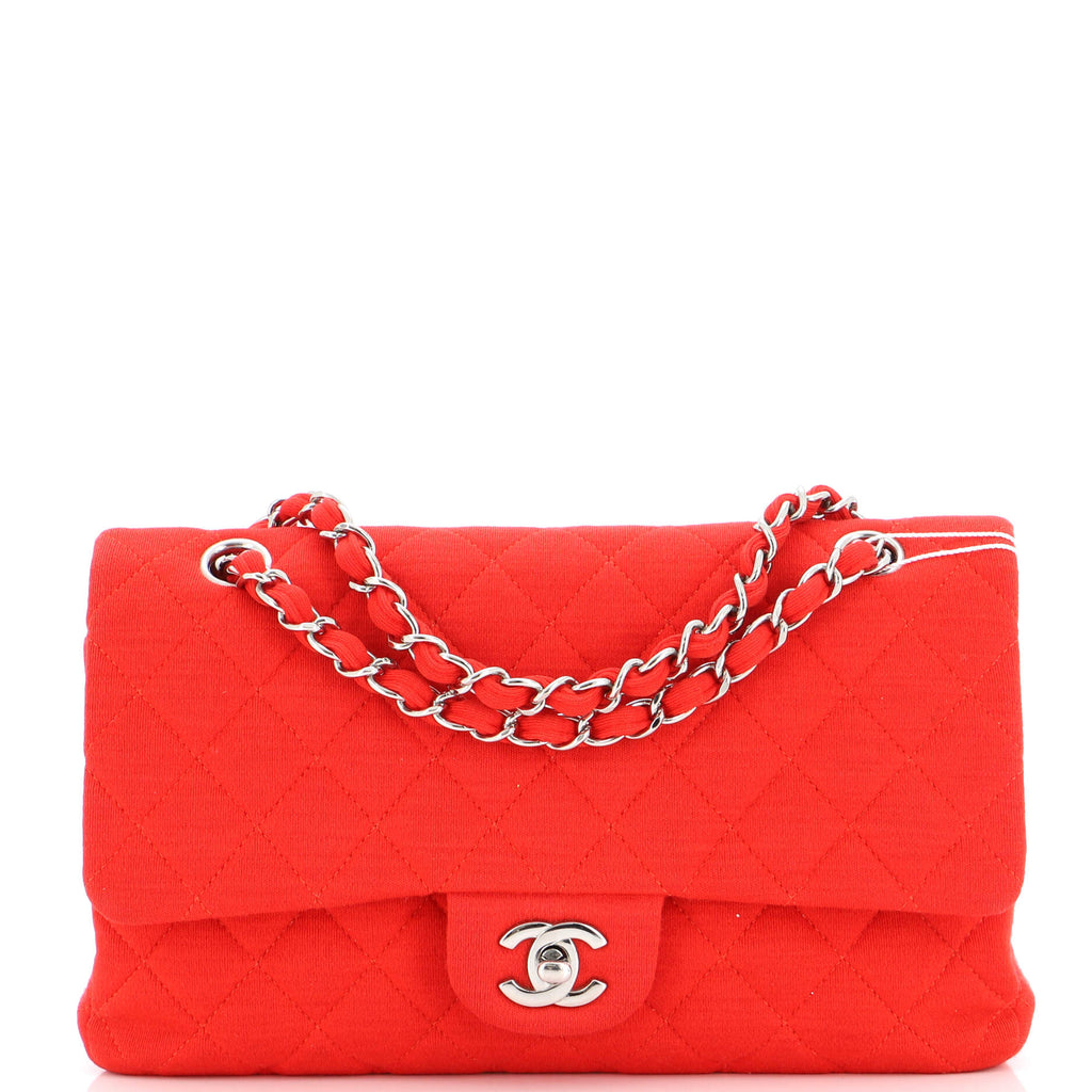 Chanel Classic Double Flap Bag Quilted Jersey Medium Red 2324193